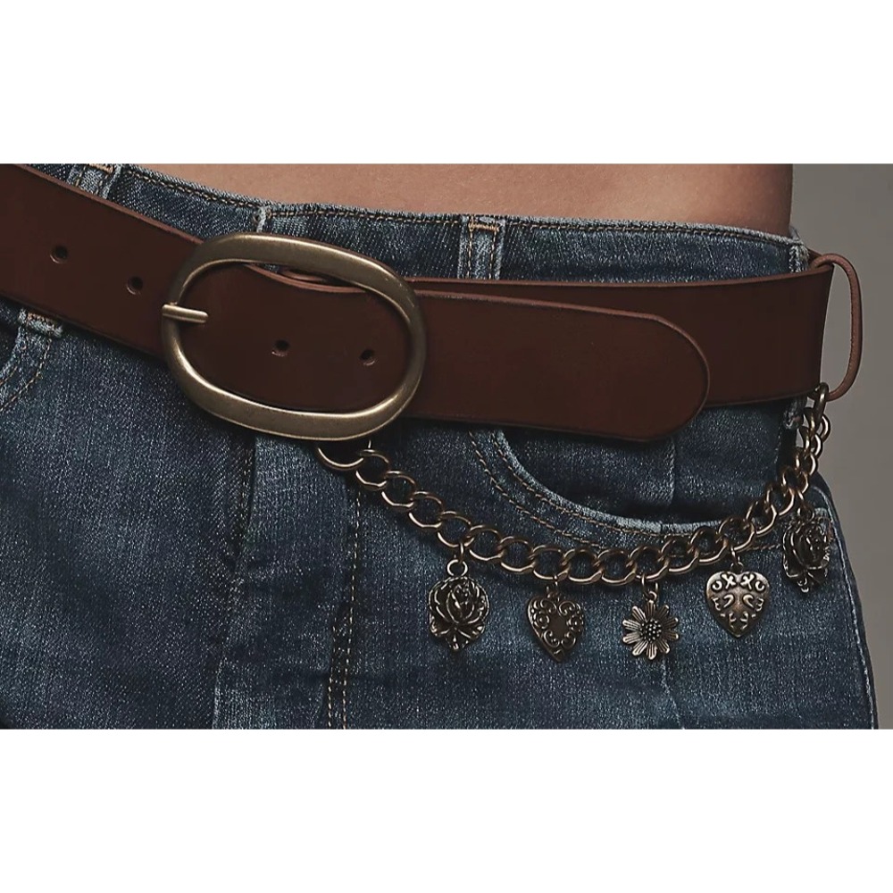 NWT ANTHROPOLOGIE Charm Chain Oval Buckle Belt HENSLER OVAL BROWN MED